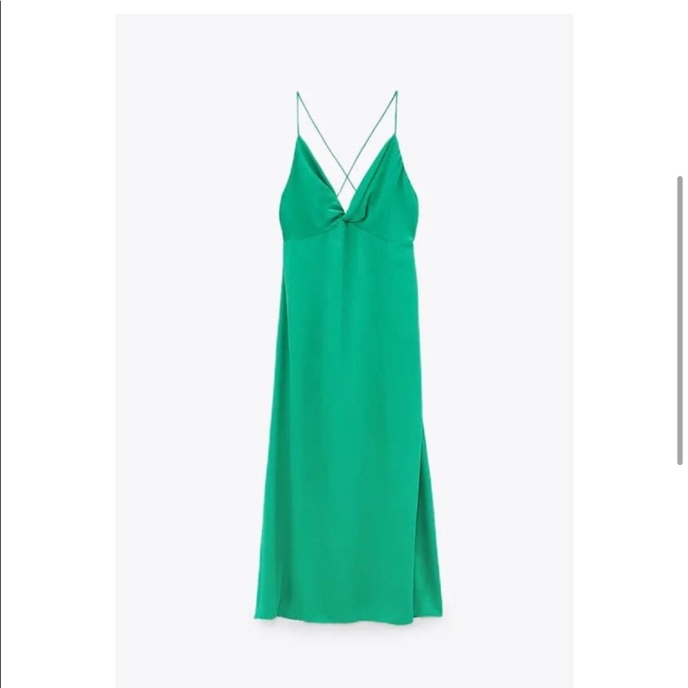 Zara Green Satin Camisole Dress NWT